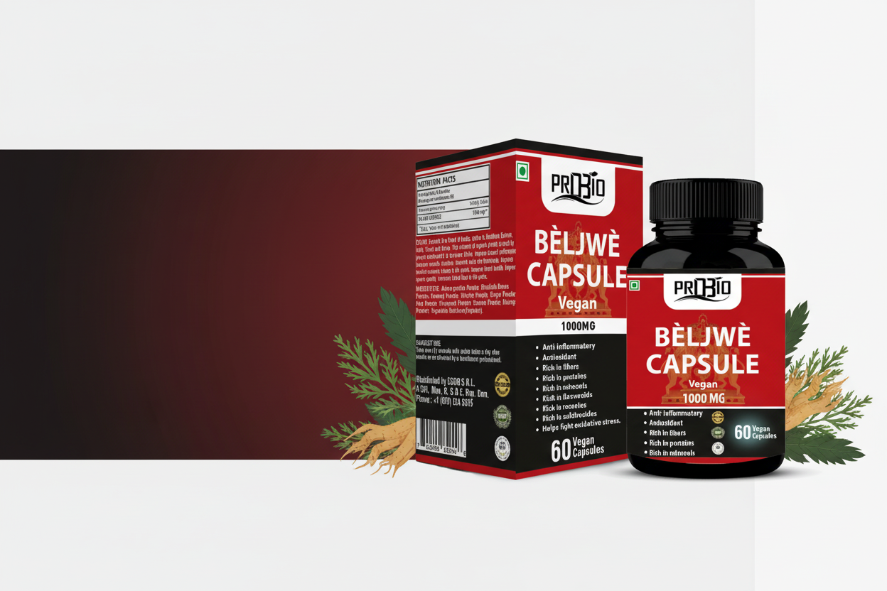 Marketing banner with BÈLJWÈ product and promotional space