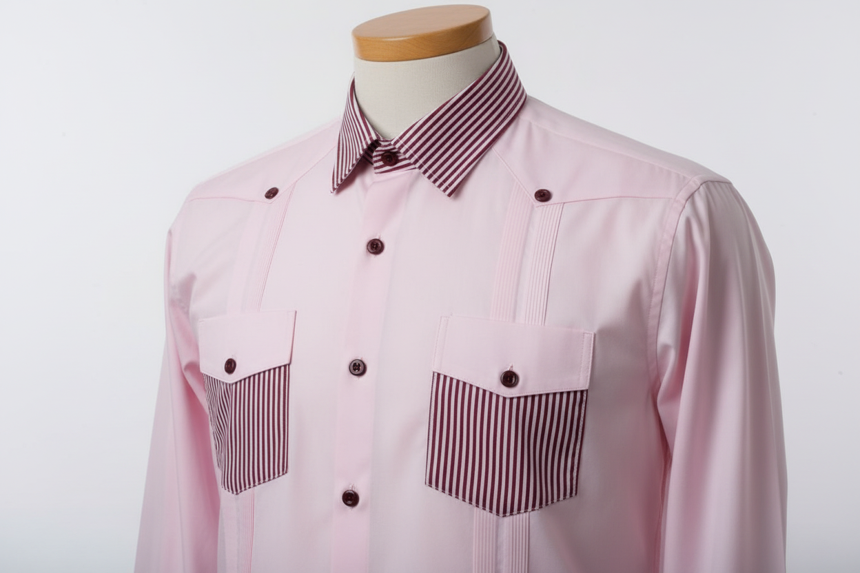Royabel shirt in pink with burgundy striped details